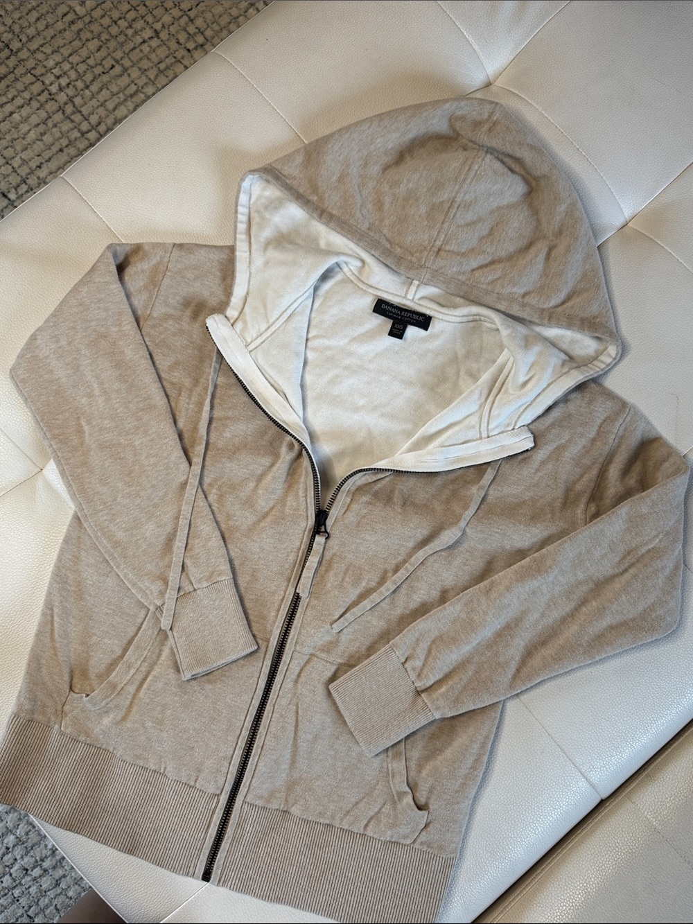 Banana Republic XXS Supima Cotton Zip-Up Hoodie Beige